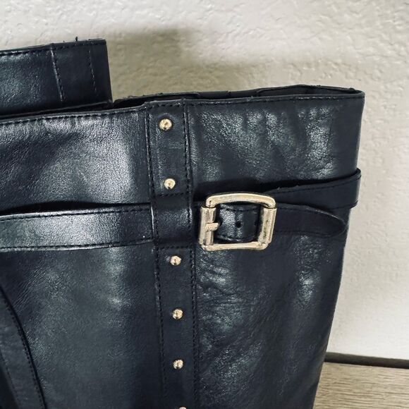 Vince Camuto Black Leather Gold Studded Riding Boots 6 - Picture 4 of 13